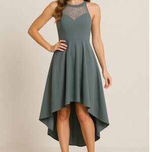 Dress Tells Hi-Lo Dress Lace Halter Party Cocktail ‎ Sage Green 2XL Statement